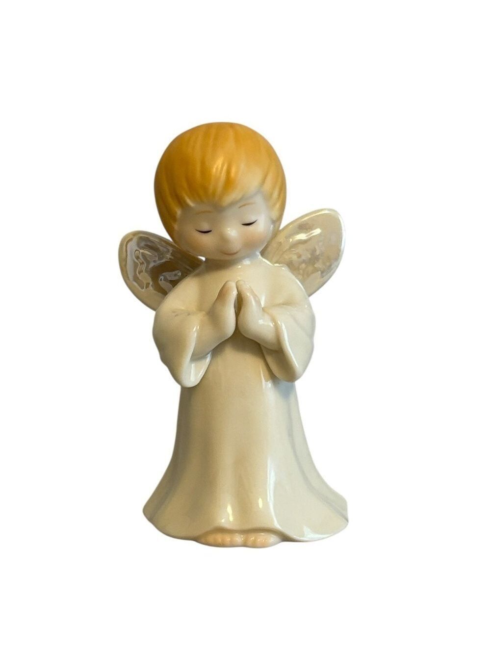 Vintage Angel Figurine with Praying Hands Porcelain White Multi